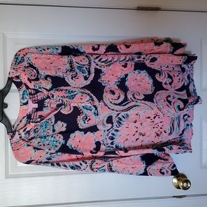 LILLY PULITZER Elsa Pop Up For The Halibut Silk Top Size XL